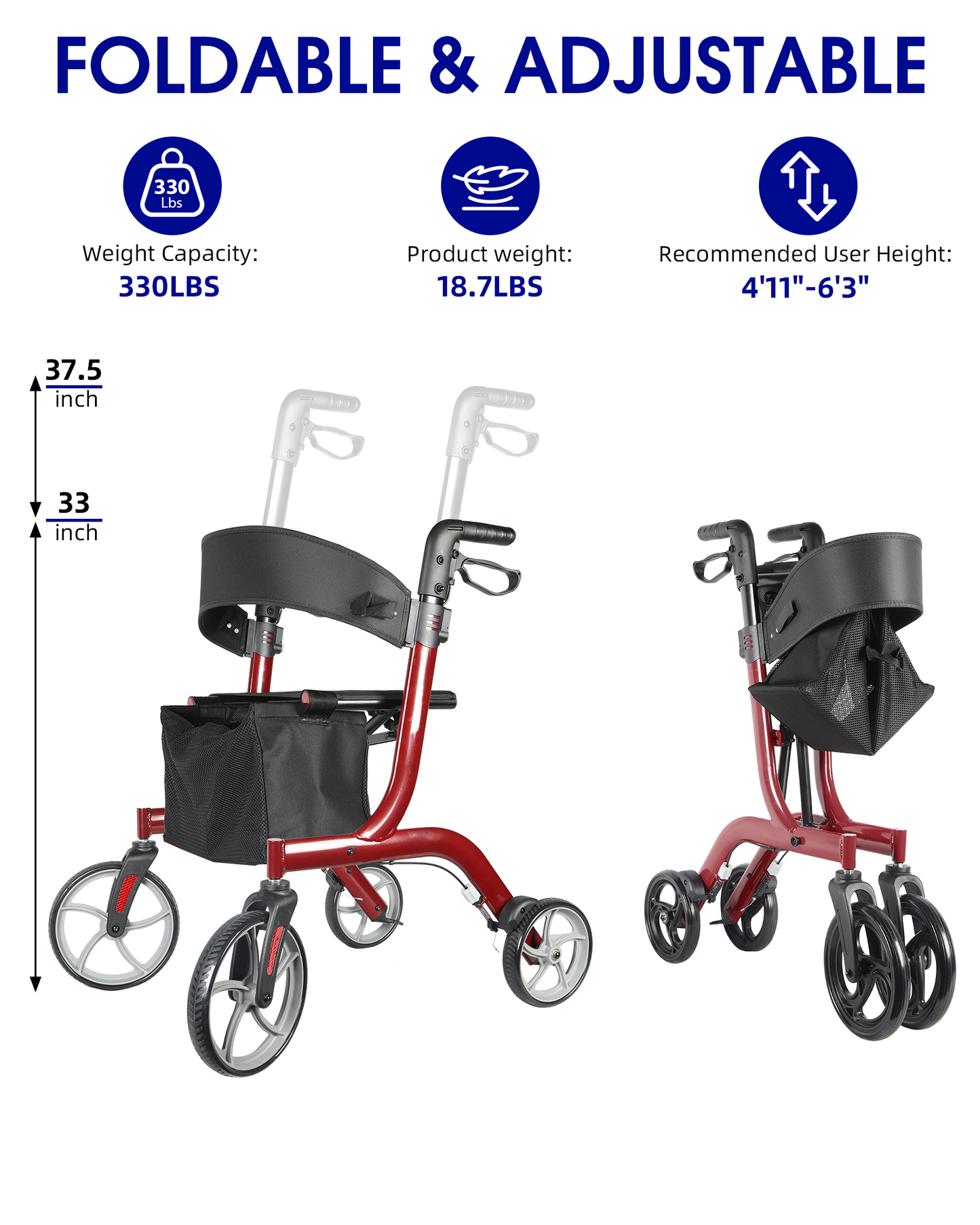 SUNDERWELL Foldable Rollator Walker