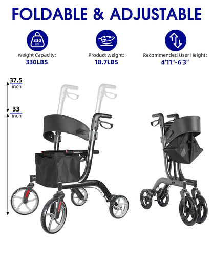 SUNDERWELL Foldable Rollator Walker