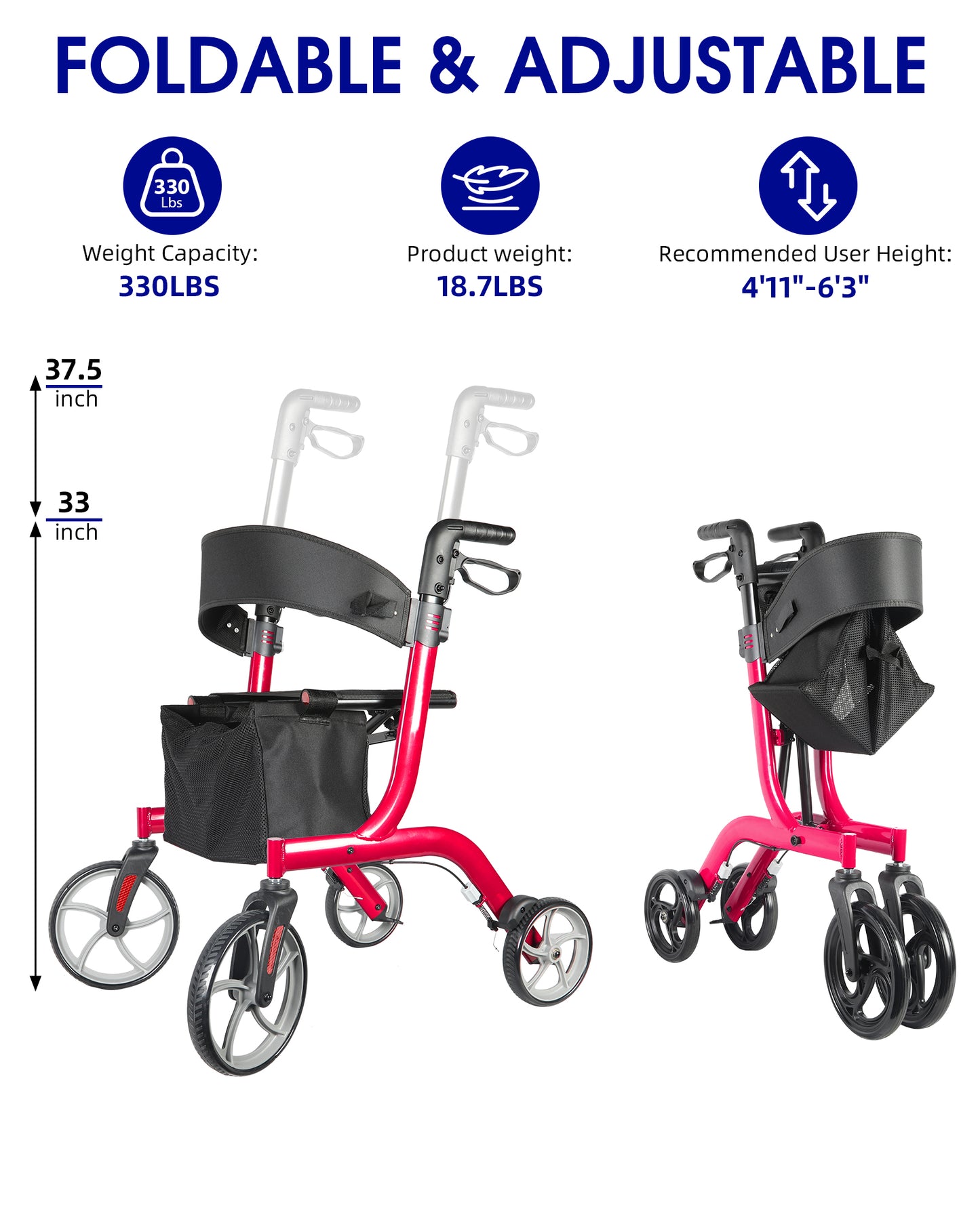 SUNDERWELL Foldable Rollator Walker